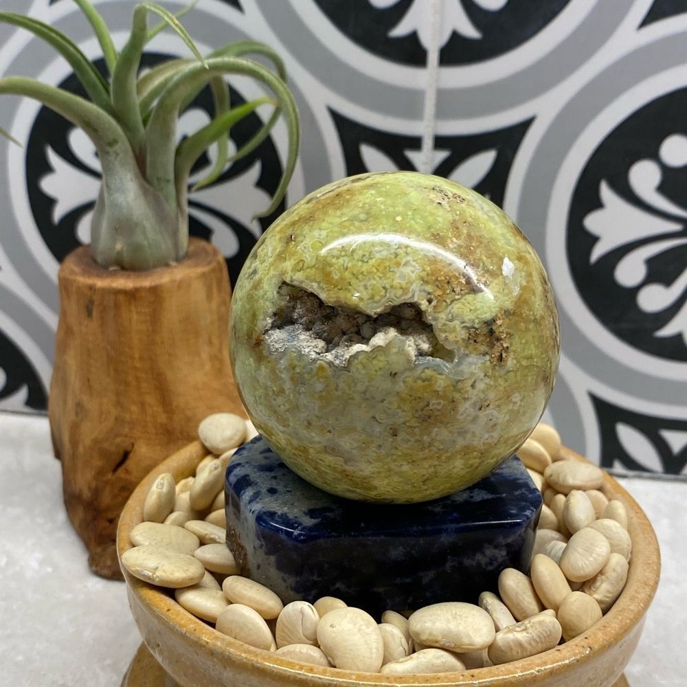 Green Opal Crystal Sphere with Druzy